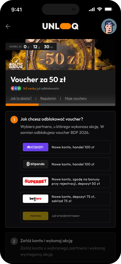 Jeden krok u partnera.
Voucher w UNLOQ.